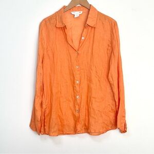 C&C California Linen Button Up Blouse Vibrant Orange size Medium